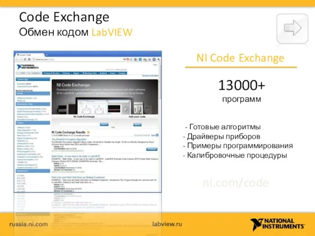 Code Exchange Обмен кодом LabVIEW NI Code Exchange 13000+ программ ni.com/code