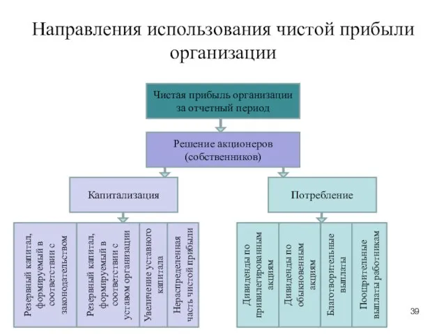 Направления использования чистой прибыли организации Чистая прибыль организации за отчетный период