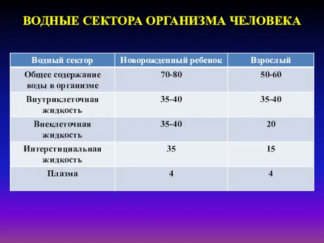 ВОДНЫЕ СЕКТОРА ОРГАНИЗМА ЧЕЛОВЕКА