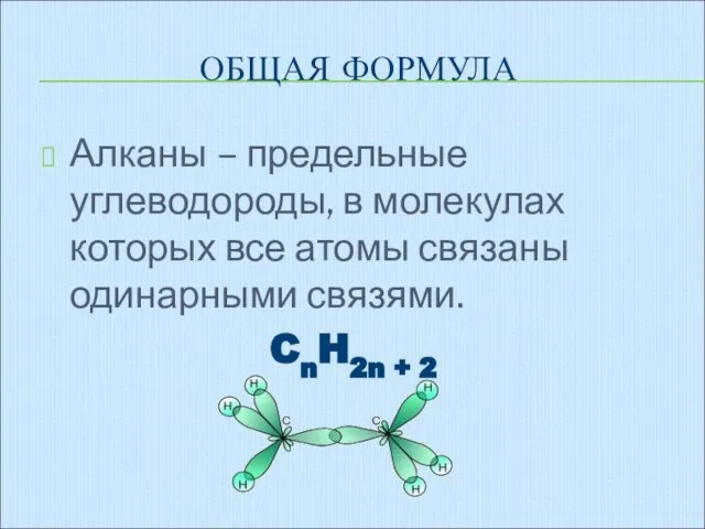 Алканы – предельные углеводороды, в молекулах которых все атомы связаны одинарными