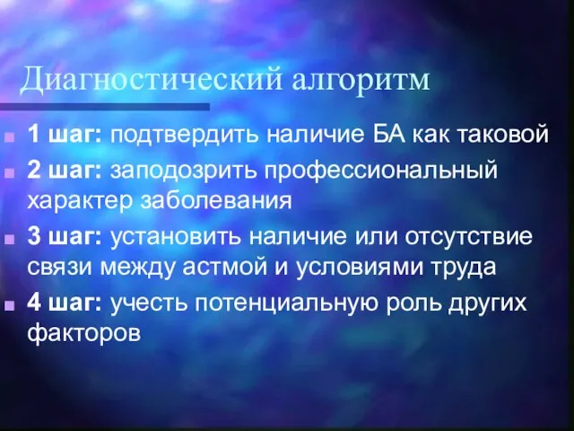 Диагностический алгоритм 1 шаг: подтвердить наличие БА как таковой 2 шаг: