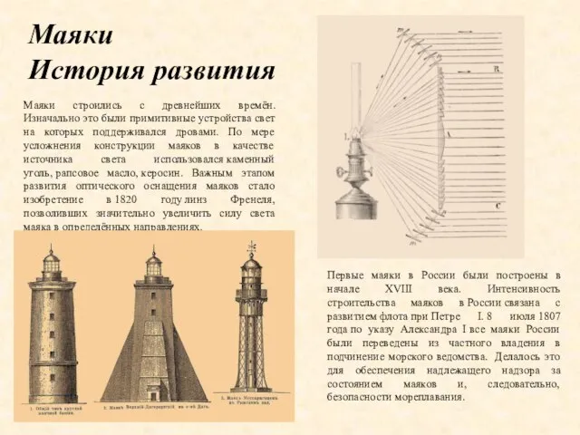 Маяки строились с древнейших времён. Изначально это были примитивные устройства свет