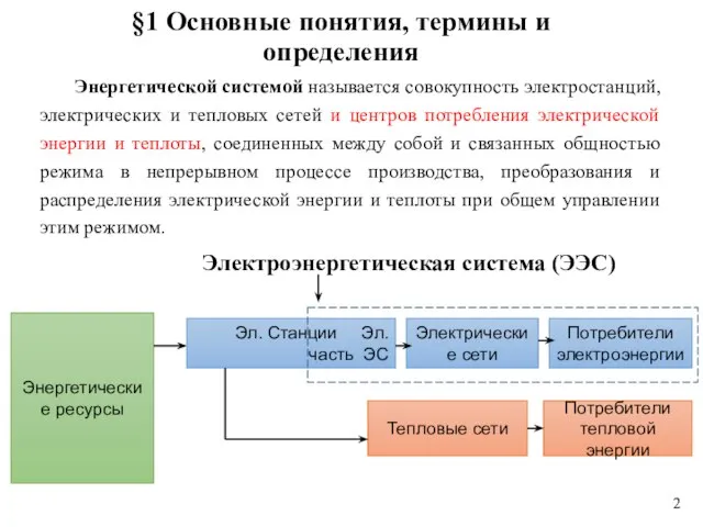 §1 Основные понятия, термины и определения Энергетической системой называется совокупность электростанций,