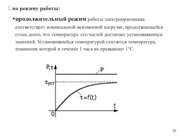 по режиму работы: продолжительный режим работы электроприемника соответствует номинальной неизменной нагрузке,