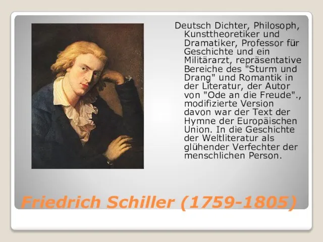 Friedrich Schiller (1759-1805) Deutsch Dichter, Philosoph, Kunsttheoretiker und Dramatiker, Professor für