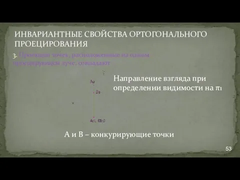 ИНВАРИАНТНЫЕ СВОЙСТВА ОРТОГОНАЛЬНОГО ПРОЕЦИРОВАНИЯ 3. Проекции точек, расположенные на одном проецирующем