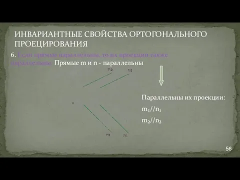 ИНВАРИАНТНЫЕ СВОЙСТВА ОРТОГОНАЛЬНОГО ПРОЕЦИРОВАНИЯ 6. Если прямые параллельны, то их проекции