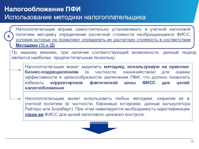 Налогообложение ПФИ Использование методики налогоплательщика По нашему мнению, при наличии соответствующей