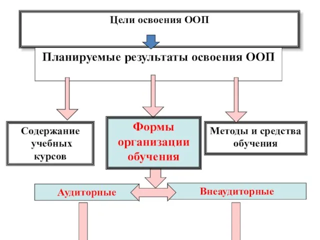 Цели освоения ООП Планируемые результаты освоения ООП Содержание учебных курсов Аудиторные