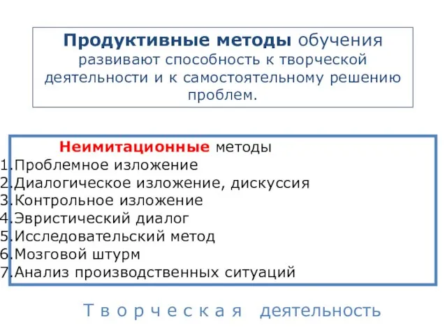 Продуктивные методы обучения развивают способность к творческой деятельности и к самостоятельному