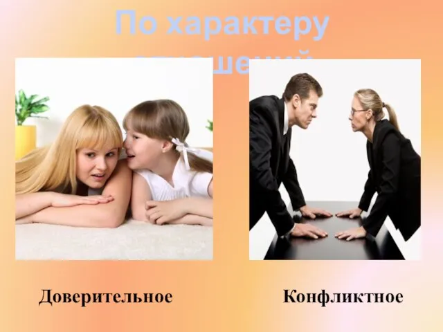 По характеру отношений Доверительное Конфликтное