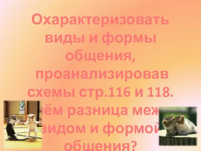 Охарактеризовать виды и формы общения, проанализировав схемы стр.116 и 118. В