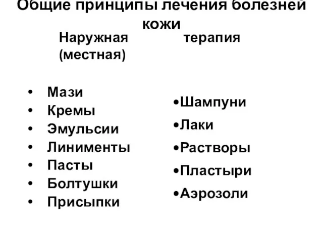 Мази Кремы Эмульсии Линименты Пасты Болтушки Присыпки Общие принципы лечения болезней