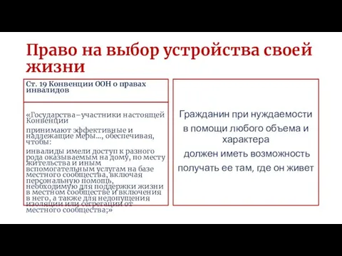 Право на выбор устройства своей жизни Ст. 19 Конвенции ООН о