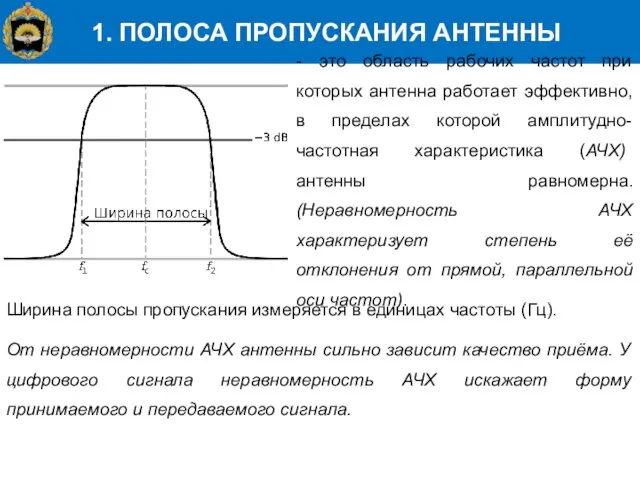 1. ПОЛОСА ПРОПУСКАНИЯ АНТЕННЫ - это область рабочих частот при которых