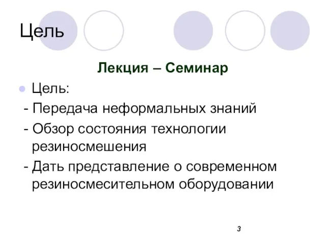 Цель Лекция – Семинар Цель: - Передача неформальных знаний - Обзор