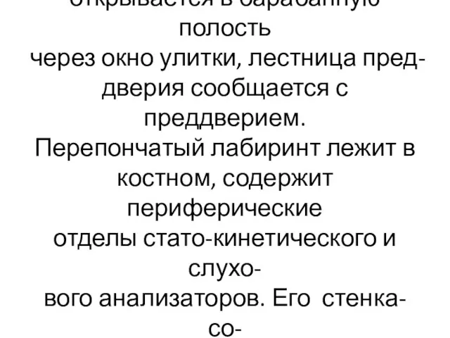 Барабанная лестница канала улитки открывается в барабанную полость через окно улитки,