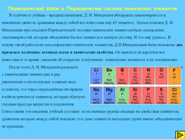 В отличие от учёных - предшественников, Д. И. Менделеев обнаружил закономерности