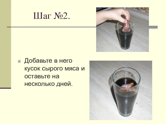 Шаг №2. Добавьте в него кусок сырого мяса и оставьте на несколько дней.