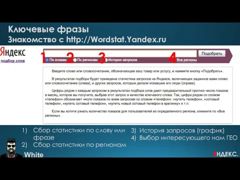 Ключевые фразы Знакомство с http://Wordstat.Yandex.ru Сбор статистики по слову или фразе