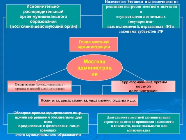 Местная администрация Глава местной администрации Исполнительно-распорядительный орган муниципального образования (постоянно-действующий орган)