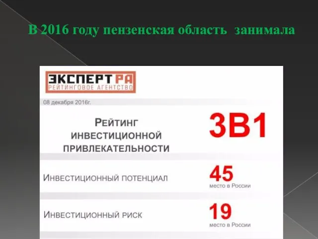 В 2016 году пензенская область занимала