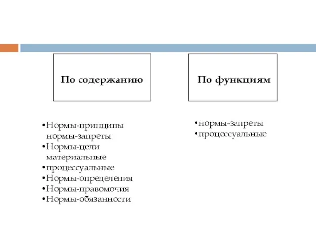 Нормы-принципы нормы-запреты Нормы-цели материальные процессуальные Нормы-определения Нормы-правомочия Нормы-обязанности нормы-запреты процессуальные