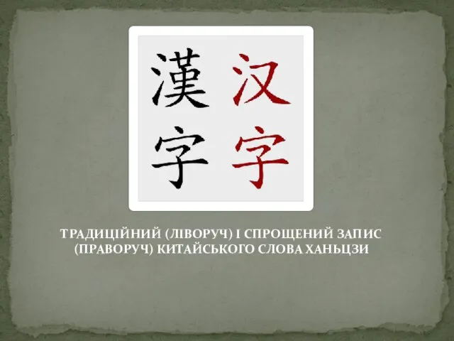 ТРАДИЦІЙНИЙ (ЛІВОРУЧ) І СПРОЩЕНИЙ ЗАПИС (ПРАВОРУЧ) КИТАЙСЬКОГО СЛОВА ХАНЬЦЗИ