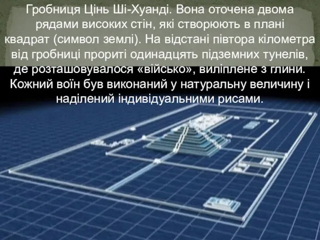 Гробниця Цінь Ші-Хуанді. Вона оточена двома рядами високих стін, які створюють