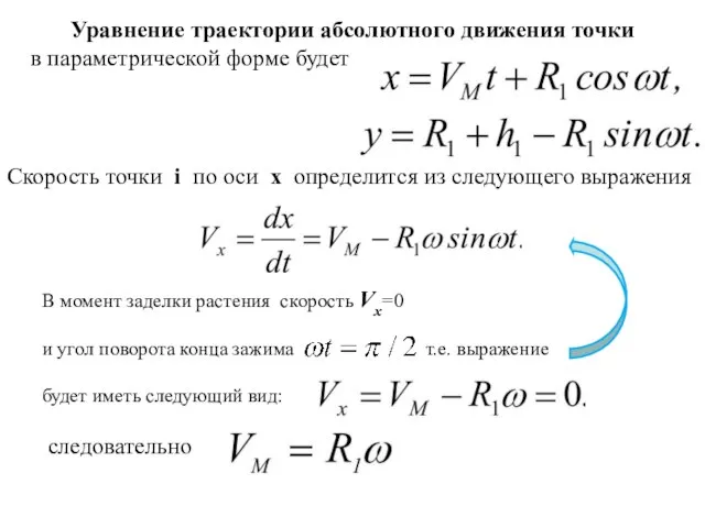 Уравнение траектории абсолютного движения точки в параметрической форме будет Скорость точки