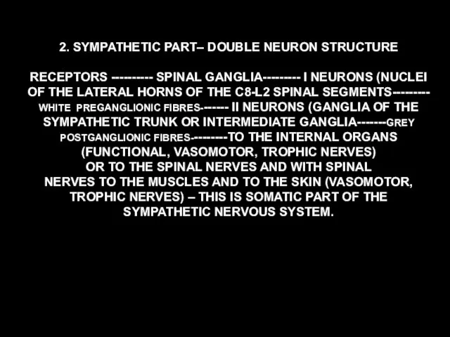 2. SYMPATHETIC PART– DOUBLE NEURON STRUCTURE RECEPTORS ---------- SPINAL GANGLIA--------- I