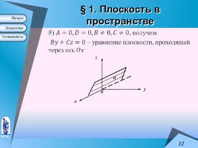 § 1. Плоскость в пространстве 0 у х z