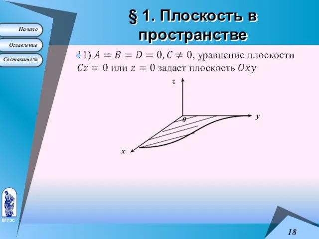 § 1. Плоскость в пространстве у z х 0