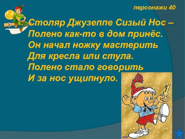 персонажи 40 Столяр Джузеппе Сизый Нос – Полено как-то в дом