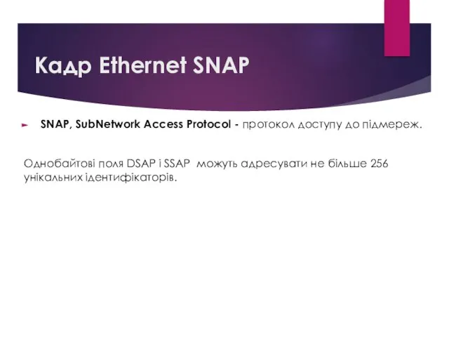 Кадр Ethernet SNAP SNAP, SubNetwork Access Protocol - протокол доступу до