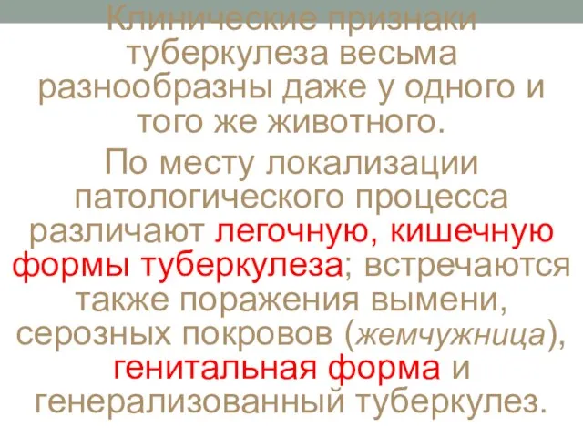 Клинические признаки туберкулеза весьма разнообразны даже у одного и того же