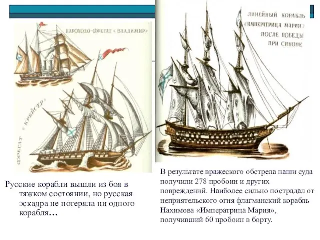 Русские корабли вышли из боя в тяжком состоянии, но русская эскадра