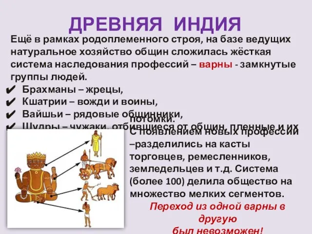 ДРЕВНЯЯ ИНДИЯ Ещё в рамках родоплеменного строя, на базе ведущих натуральное