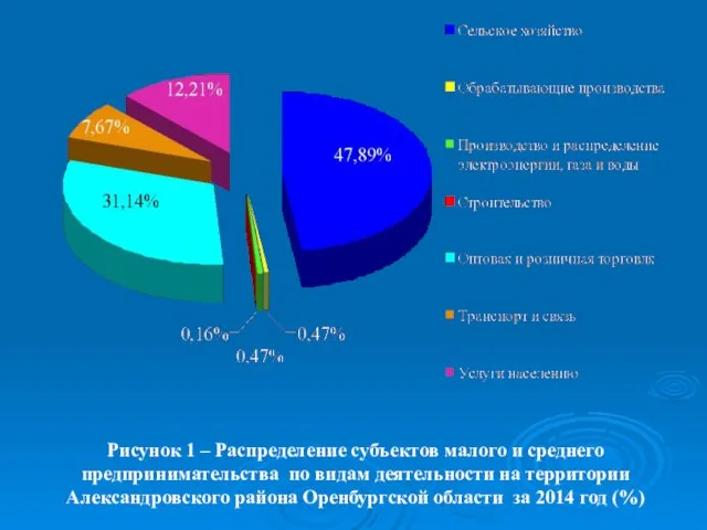 Рисунок 1 – Распределение субъектов малого и среднего предпринимательства по видам