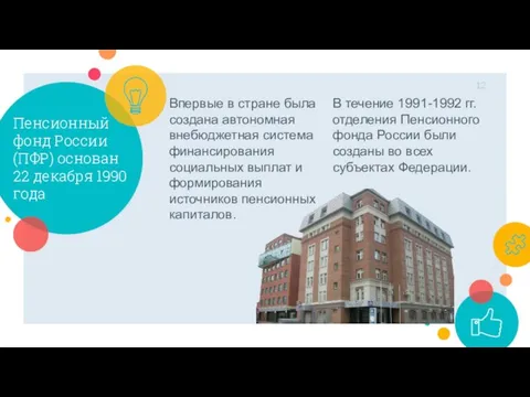 Пенсионный фонд России (ПФР) основан 22 декабря 1990 года Впервые в