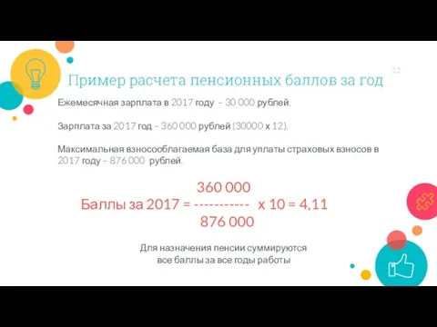 Пример расчета пенсионных баллов за год Ежемесячная зарплата в 2017 году