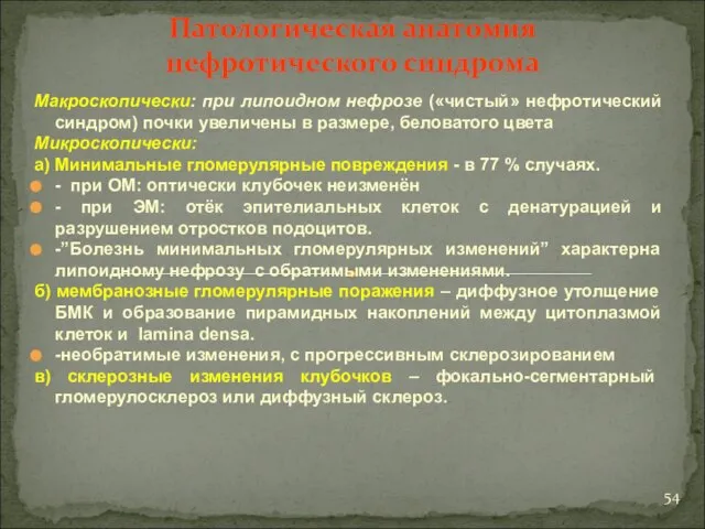 Патологическая анатомия нефротического синдрома Макроскопически: при липоидном нефрозе («чистый» нефротический синдром)