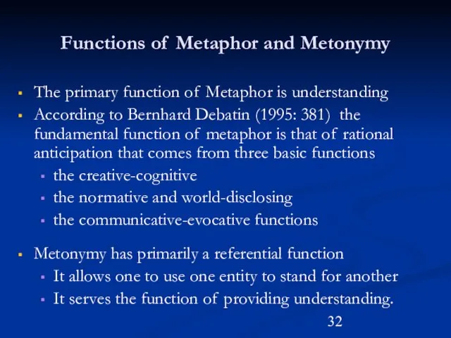 The primary function of Metaphor is understanding According to Bernhard Debatin