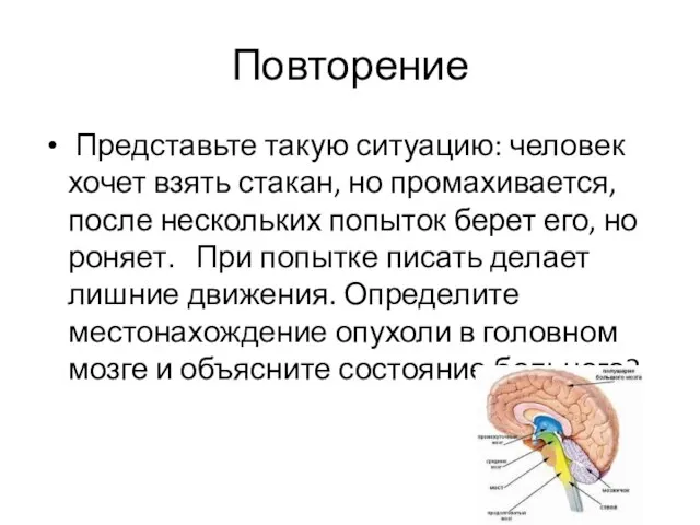 Повторение Представьте такую ситуацию: человек хочет взять стакан, но промахивается, после