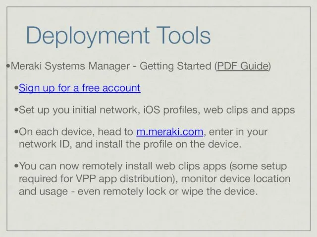 Deployment Tools Meraki Systems Manager - Getting Started (PDF Guide) Sign