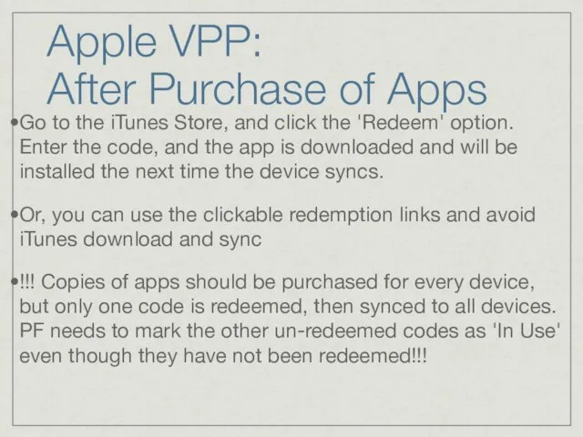 Apple VPP: After Purchase of Apps Go to the iTunes Store,