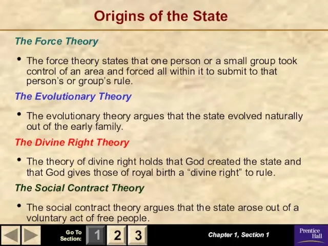 Origins of the State The Force Theory The force theory states