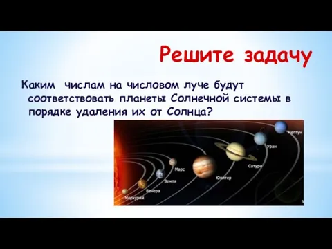 Решите задачу Каким числам на числовом луче будут соответствовать планеты Солнечной