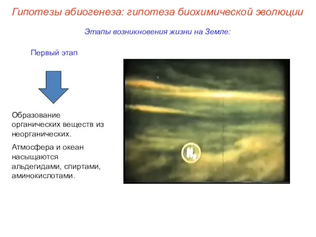 Этапы возникновения жизни на Земле: Первый этап Образование органических веществ из