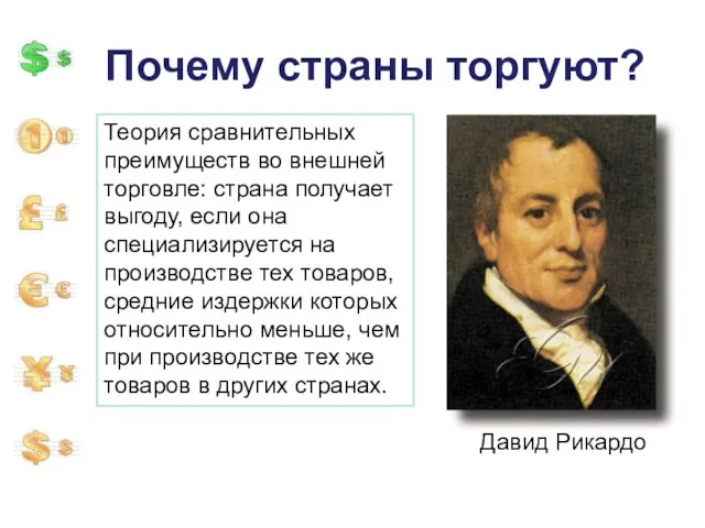 Почему страны торгуют? Теория сравнительных преимуществ во внешней торговле: страна получает